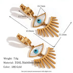 White Shell Eye Hanging Eyelash Earrings-Gold