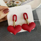 2425 Chain Big Heart Earrings Red
