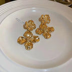 11# Silver Needle-Golden Flower Pearl Stud Earrings-925 Silver Needle