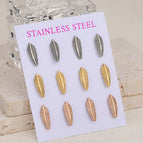 Leaf ED78 / Gold Silver Rose Gold / 6 Pairs/Card