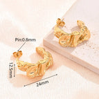 24x12.5mm (Needle Thickness:0.8mm) / Three-Dimensional Pleated Earrings (Gold) / 1 Pair/Package