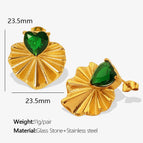 Eh693 Green Glass Gold Earrings