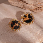23#Silver Needle-Leopard Resin Round Stud Earrings