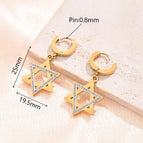 25x19.5mm (Needle Thickness:0.8mm) / White Glass Rhinestone Six-Pointed Star Earrings (Gold) / 1 Pair/Package