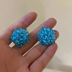 Sweet Blue Crystal Beaded Flower Stud Earrings