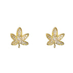 Diamond Maple Leaf Stud Earrings-Gold/1.3*1.1cm