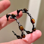 2512039 Flash Diamond Petal Tiger Eye Stone Earrings