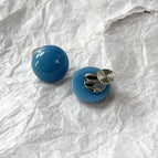 Blue Half Circle Thick Copper Gold-Plated Mosquito Coil Clip Earrings