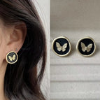 0759 Matte Gold Black Butterfly 925 Silver Needle