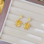 Round Golden Zircon Butterfly Studs