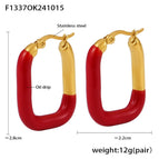 F1337-Golden Red Enamel Earrings