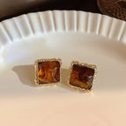 Brown Square Geometric Stud Earrings - 2cm, ES21410-3