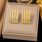 27 [Ag449] Glossy Striped Earrings Gold