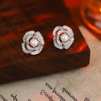 MMEH-0181 Full Diamond Flower White Pearl Silver Ear Studs【Real Gold Plating Thickened Sapphire】