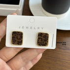 4684 Gold Edge Velvet Leopard Print Earrings Square Shape