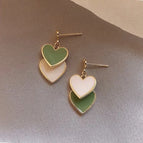 Double Heart Drop Glaze [Light Green Milk White Two Colors]