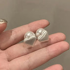 Silver Heart Pearl Stud Earrings