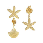 Gold Carved Conch Shell Stud Earrings