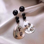 18#Symphony large water drop bamboo leaf pendant earrings