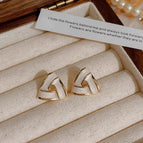 White Triangle Earrings-Silver Needle
