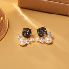 Premium Gray Crystal Diamond Pearl Stud Earrings