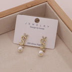 Letter Diamond Pearl Stud Earrings