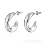 Small C- Shaped Hollow Earrings Steel Color MS-018 / 18K