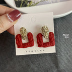 2604 Contrast Color Square Earrings Red