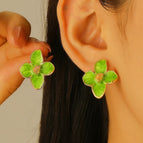 Fresh Style Oil Green Petal Earrings WG-0723
