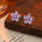 EH-1963 Dream Purple Flower Stud Earrings【Real Gold Plating Thickened Sapphire】