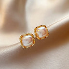 30#Silver Needle-Gold-Square-Mermaid Princess Earrings