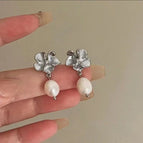 Silver Flower Earrings / 14K