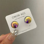 2068 Purple Flower Ball Stud Earrings 925 Silver Needle