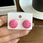 4660 Polka Dot Flat Ball Earrings Rose Red