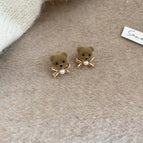 Silver Needle - Gold - Coffee Color - Lace Bow (Real Gold Plating)
