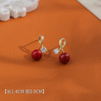 Zirconia Cross Red Bead Earrings (S925 Silver Needle)