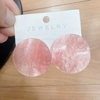 Simple Pink Acrylic Round Stud Earrings