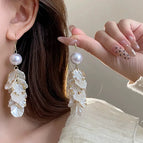 Elegant Resin White Petal Tassel Ear Hooks
