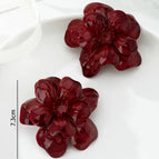 E373-Red with Big Flowers Ear Studs