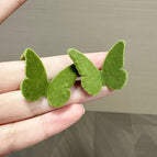 Small Green Velvet Butterfly Earrings