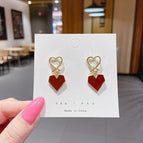 45# Wine Red Heart-Shaped Earrings-