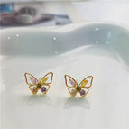 1306 Gold Color Zirconium Butterfly 925 Silver Needle