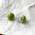 Green Hemisphere Thick Copper Gold-Plated Mosquito Coil Clip Earrings