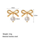 Ehg404 Bowknot Pearl Earrings Gold