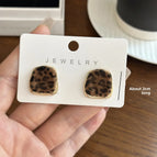 4684 Gold Edge Velvet Leopard Print Earrings Concave Oval