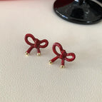R1304 Red Bow Earrings