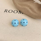 YXW3 Blue Polka Dot Round Stud Earrings