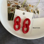 1764--2 Thick Chain Earrings Red
