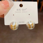 No. 120 Metal Circle Gold Butterfly Studs (Thick Real Gold Plating)