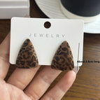 4578 Flocked Brown Leopard Triangle Earrings